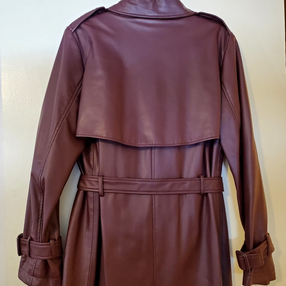 NWT ZARA Burgundy Faux Leather Trench Coat, Sz L - Picture 9 of 16
